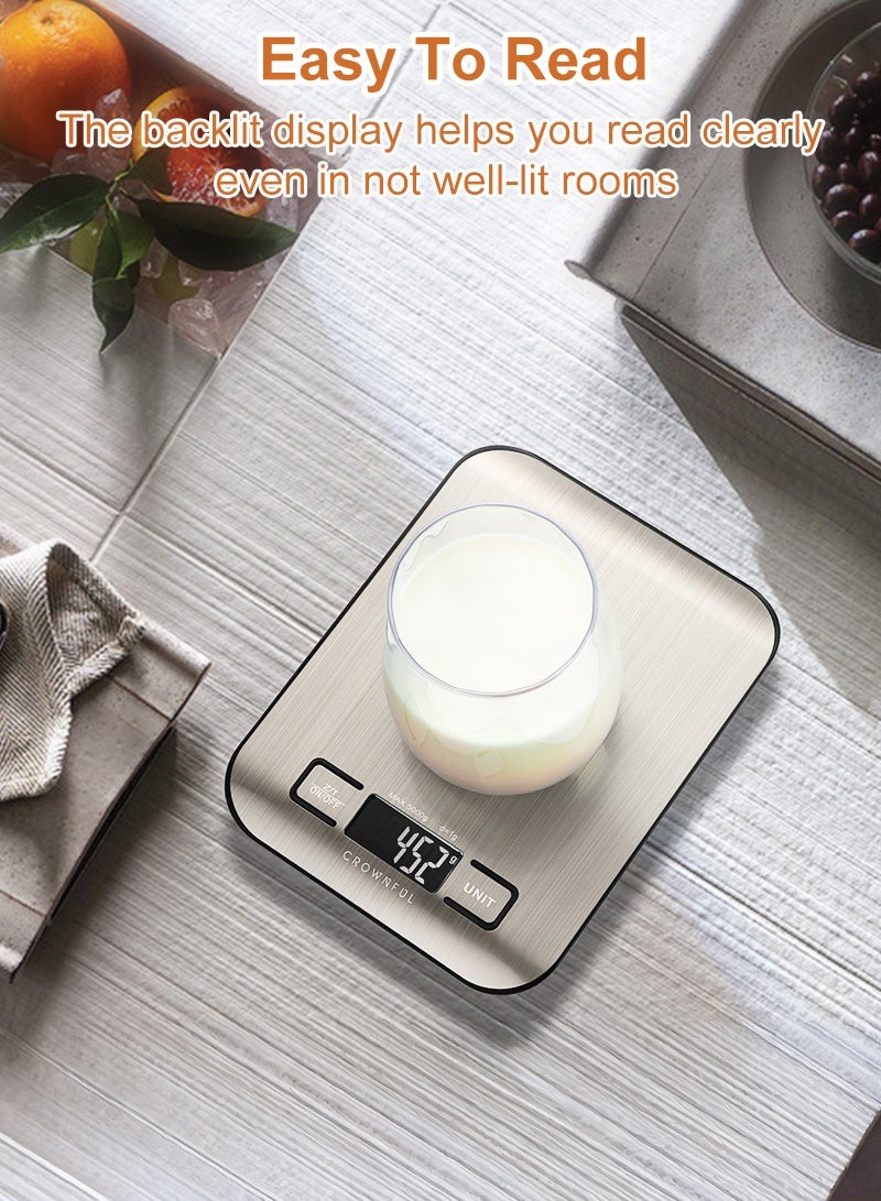 CROWNFUL Food Scale, 11lb Digital Kitchen Scales Weight Ounces and Grams for Cooking and Baking, 6 Measuring Units with Tare Function (Battery Included) - Image 4